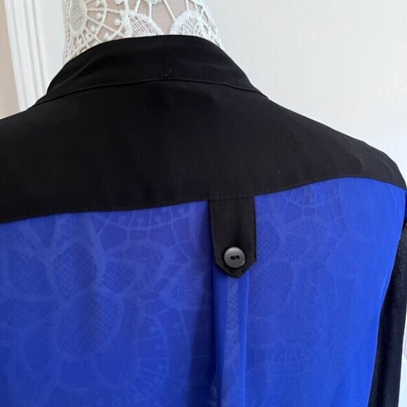 Blue & black blouse office work shirt - Picture 4 of 5
